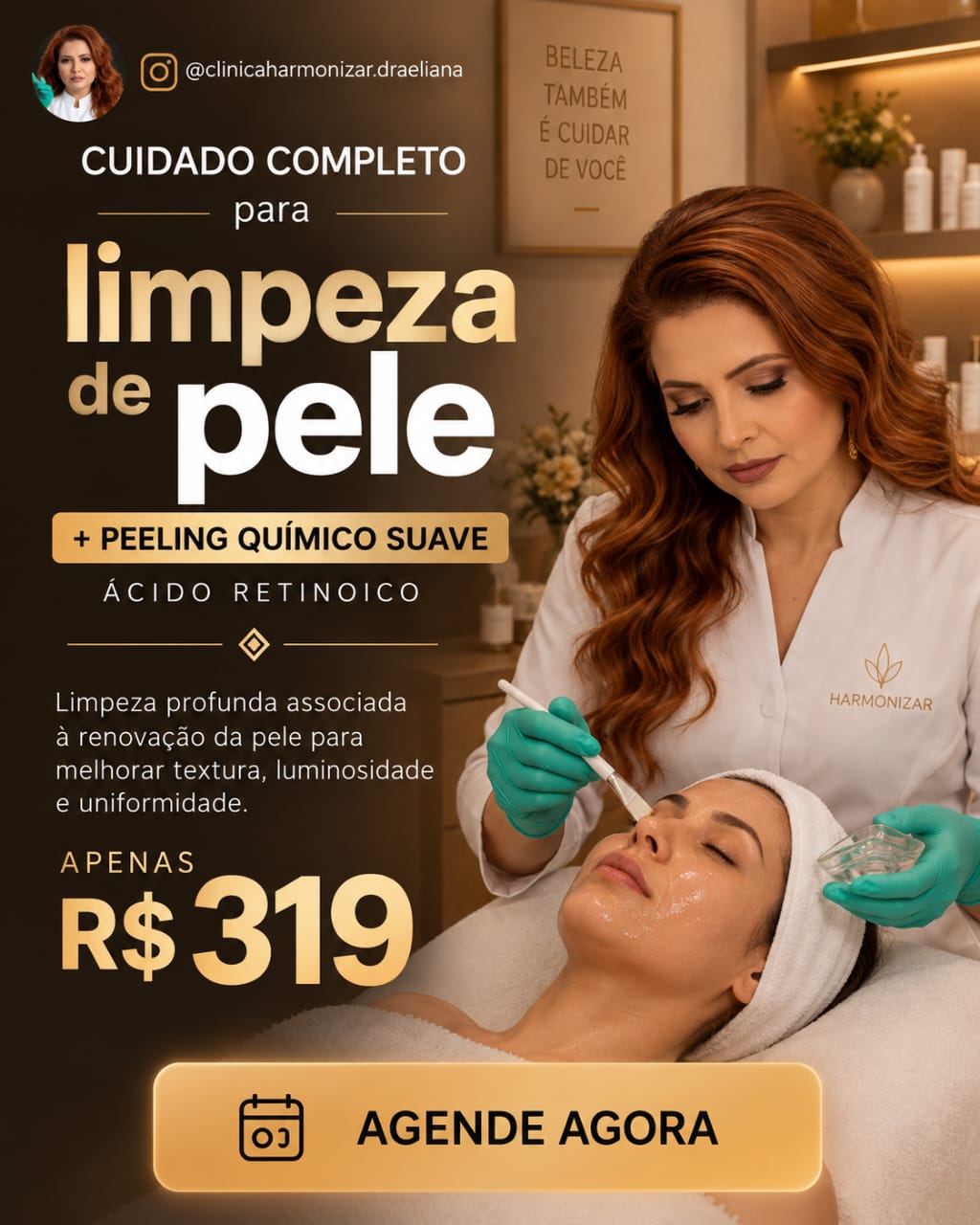 Limpeza de pele + peeling químico suave por R$ 319